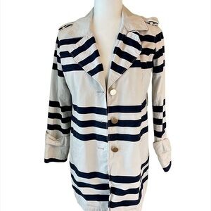 Crown & Ivy Trenchcoat Jacket Navy & Tan Striped Jacket Size XS